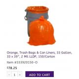 10 cases of 150 pcs Orange, Trash Bags & Can