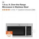 (1) GE 1.6 cu. ft. Over-the-Range Microwave in