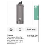 (1) Rheem Performance 40 Gal. Tall 36,000 BTU