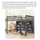 2 pcs Full Size Loft Bed with 8 Storage Shelves,