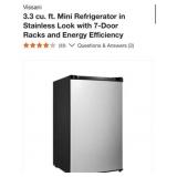 1 pc Vissani 3.3 cu. ft. Mini Refrigerator in