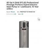 Rheem Hybrid Water Heater 40 Gal 4.5kW EF3.83