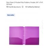 71 packs Pen+Gear 2-Pocket Poly Folders, Purple,