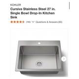 (1) KOHLER Cursiva Stainless Steel 27 in. Single B