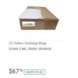 2000 pcs 33 Gallon Garbage Bags CLEAR, 2 MIL,