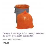 8 cartons of 150 pcs Orange, Trash Bags & Can