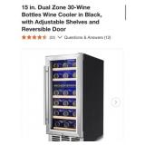 (1) 15 in. Dual Zone 30-Wine Bottles Wine Cooler