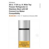 (1) Whirlpool 28 in. 17.64 cu. ft. Wide Top