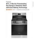 (1) Frigidaire 30 in. 4-Burner Freestanding Gas R