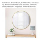 (1) Gold Round Mirror 48 inch, Wall Mounted Circle