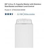 (1) GEï¿½ 4.0 cu. ft. Capacity Washer with