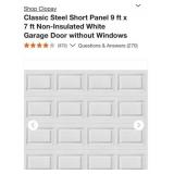 (1) Clopay Classic Steel Short Panel 9 ft x 7 ft