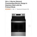 (1) Whirlpool 30 in. 4 Burner Element