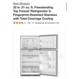 (1) Whirlpool 32 in. 21 cu. ft. Freestanding Top