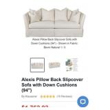 (1) new Alexis Pillow Back Slipcover Sofa with