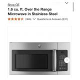 (1)New  GE 1.6 cu. ft. Over the Range Microwave in
