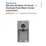 (1) Siemens 200 Amp 20-Space 40-Circuit Overhead