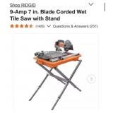(1) RIDGID 9-Amp 7 in. Blade Corded Wet Tile Saw w
