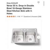 1- p KOHLER Verse 33 in. Drop-in Double Bowl