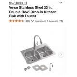1-  KOHLER Verse Stainless Steel 33 in. Double