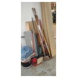 Assorted Rakes and Brooms, Dust Pans and Related