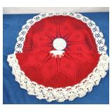 Red w/ White Trim Crocheted Doilies (2)
