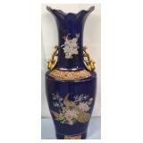Cobalt Blue Gold Gilt Peacock Floral Vase