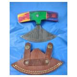 Damascus Ulu Knife w/Sheath, New