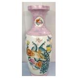 Lg Porcelain Peacock Floral Vase