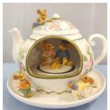 Mice in Lighted Porcelain Teapot Music Box