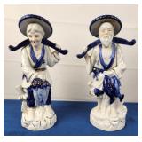 Ceramic Chinese Fisherman & Wife Figurines (2)