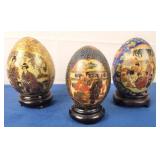 Chinese Pictorial Eggs w/ Stands (3)