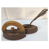 Antique No. 1 Sad Irons (2) & Stove Plate Handle
