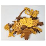 Hand Crafted Wood Flower Basket Wall Art