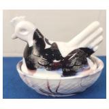 Slag Glass Chicken on a Basket