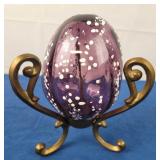 Blown Glass Painted Egg w/ Brass Stand