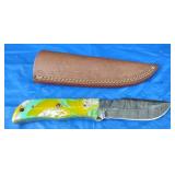 Damascus Knife w/Sheath, New