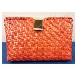 Vtg Ronora Orangish Red Woven Clutch