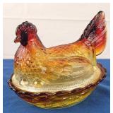 Amberina Glass Chicken on a Basket