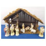 Wooden Manger, Ceramic Figurines
