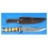 Damascus Hunting Knife w/Sheath, New