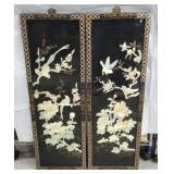 Black Lacquer Birds & Flowers Wall Art Panels [x2]