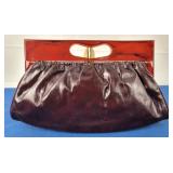Vtg Leather Clutch w/ Bakelite Handle