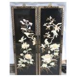 Black Lacquer Birds & Flowers Wall Art Panels [x2]