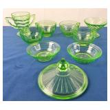 Vintage Green Glass Pieces (9)