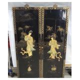 Black Lacquer Geisha Wall Art Panels [x2]