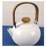 White Metal Tea Pot, Wood Handle