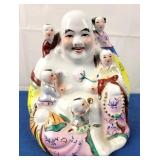 Porcelain Laughing Buddha with 5 Children