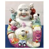 Porcelain Laughing Buddha with 5 Children