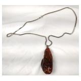Sterling Heavy Boxchain Necklace w/ Raw Amber
